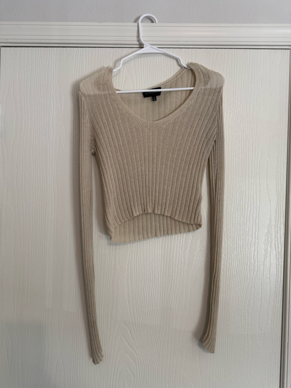 Cotton Candy Beige Ribbed V-Neck Sweater
